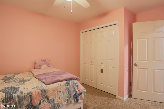 56798 Winding Creek Dr, Macomb, MI 48042 - bedroom featuring light colored carpet, a closet, and ceiling fan