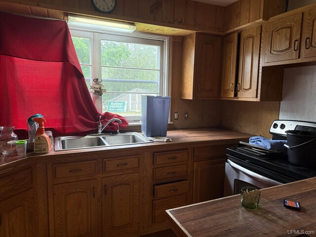 E2903 H44 Rd, Traunik, MI 49891 - kitchen featuring stainless steel range with electric stovetop and a sink