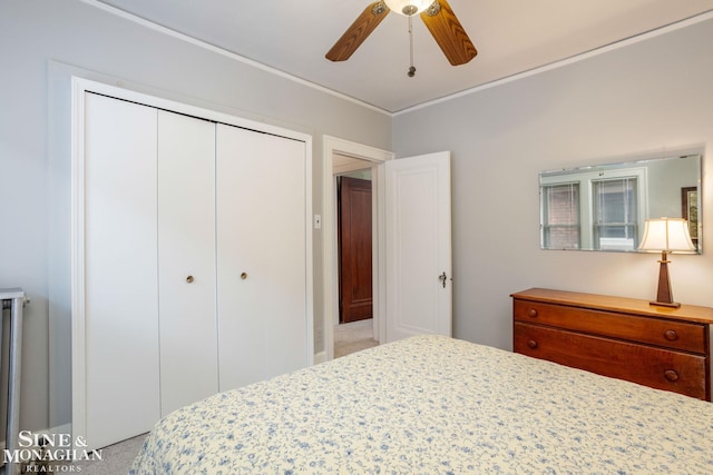 1258-1260 Lakepointe St, Grosse Pointe, MI 48230 - bedroom featuring carpet, a closet, ornamental molding, and ceiling fan
