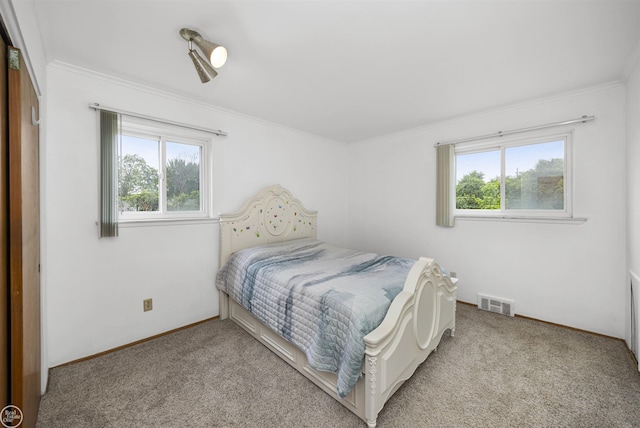 28368 Besmore Dr, Warren, MI 48093 - bedroom featuring multiple windows, carpet floors, and crown molding