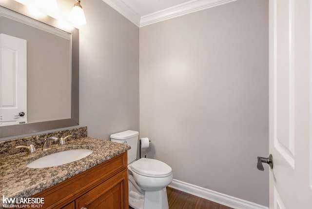 25986 Glenmoor St, Novi, MI 48374 - bathroom featuring vanity, wood finished floors, and ornamental molding