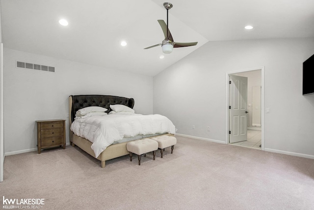 25986 Glenmoor St, Novi, MI 48374 - carpeted bedroom with recessed lighting, lofted ceiling, and a ceiling fan