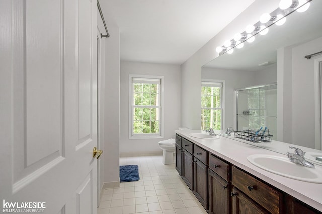 25986 Glenmoor St, Novi, MI 48374 - bathroom with double vanity, tile patterned floors, and a shower stall