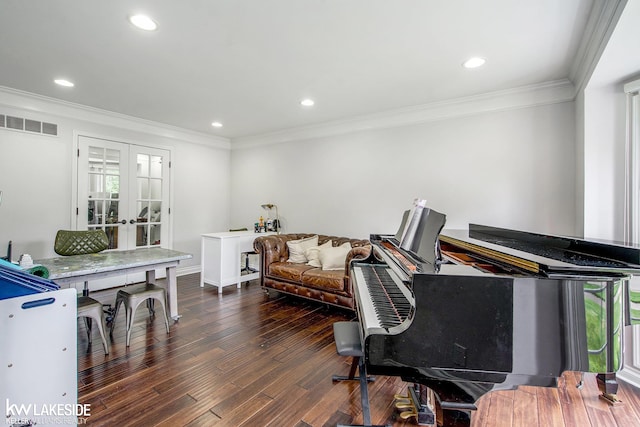 25986 Glenmoor St, Novi, MI 48374 - office with wood finished floors, crown molding, recessed lighting, and french doors