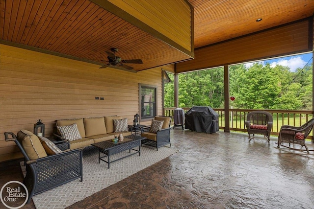 2940 Buell Rd, Oakland Twp, MI 48363 - view of patio / terrace with a grill, outdoor lounge area, and ceiling fan