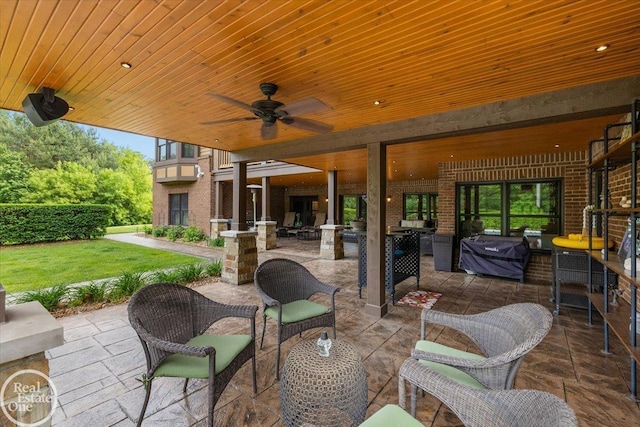 2940 Buell Rd, Oakland Twp, MI 48363 - view of patio / terrace with an outdoor hangout area, area for grilling, and ceiling fan