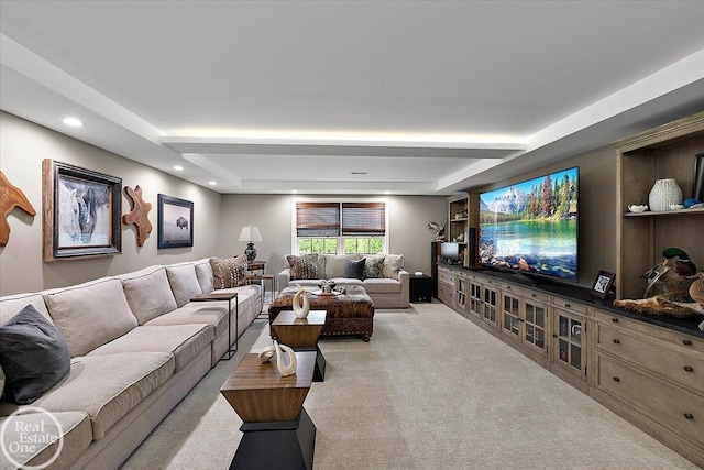 2940 Buell Rd, Oakland Twp, MI 48363 - living area featuring light carpet, a raised ceiling, and recessed lighting