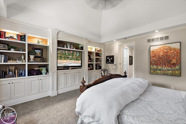 2940 Buell Rd, Oakland Twp, MI 48363 - bedroom with crown molding, carpet floors, high vaulted ceiling, and recessed lighting