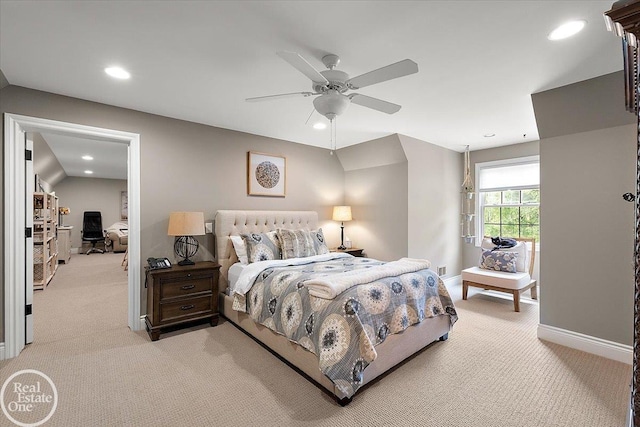 2940 Buell Rd, Oakland Twp, MI 48363 - bedroom featuring light colored carpet, recessed lighting, a ceiling fan, and an office area