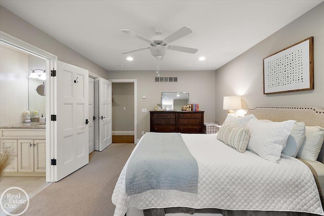 2940 Buell Rd, Oakland Twp, MI 48363 - bedroom with recessed lighting, connected bathroom, and ceiling fan