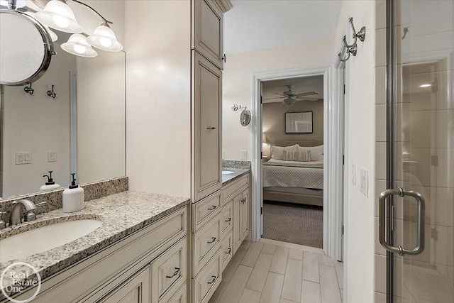 2940 Buell Rd, Oakland Twp, MI 48363 - ensuite bathroom featuring vanity, a shower stall, and ceiling fan