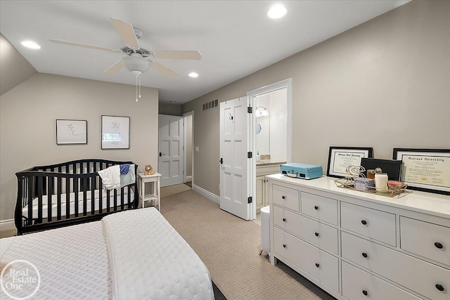 2940 Buell Rd, Oakland Twp, MI 48363 - bedroom with light colored carpet, recessed lighting, a ceiling fan, and a crib
