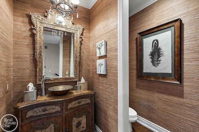 2940 Buell Rd, Oakland Twp, MI 48363 - bathroom with vanity, a chandelier, and crown molding