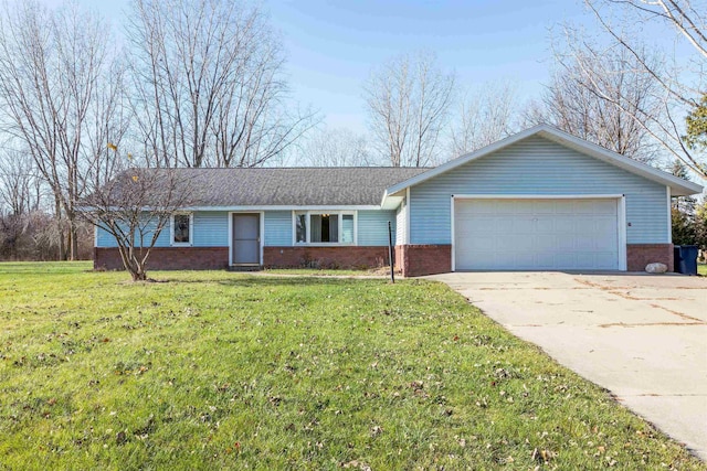 3833 Hermansau Rd, Saginaw, MI 48603 - ranch-style home featuring brick siding, driveway, a front lawn, and a garage