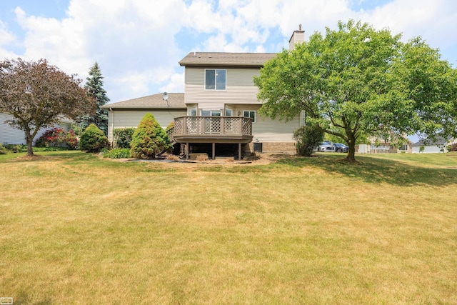 46395 Greenbriar St, Chesterfield Twp, MI 48051 - rear view of house featuring a deck, a chimney, and a lawn