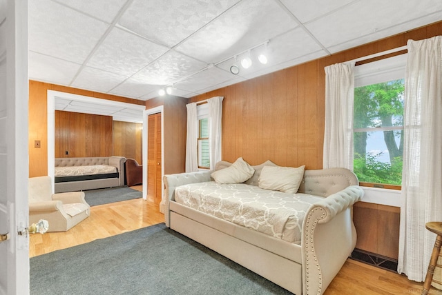 1159 S Lakeshore Rd, Carsonville, MI 48419 - bedroom featuring wood walls, multiple windows, a closet, and wood finished floors