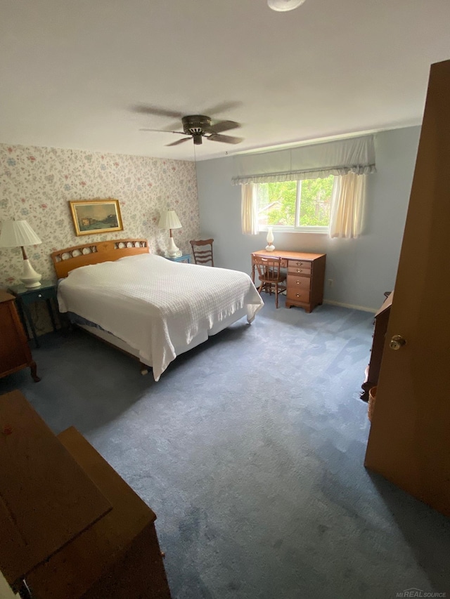 1782 Hollywood St, Grosse Pointe Woods, MI 48236 - carpeted bedroom with wallpapered walls and ceiling fan