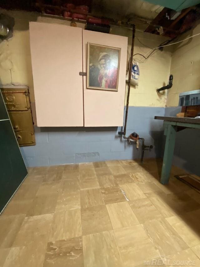 1782 Hollywood St, Grosse Pointe Woods, MI 48236 - unfinished basement with concrete block wall and tile patterned floors