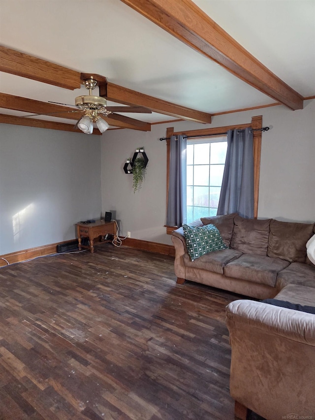 321 Lamson St, Grand Ledge, MI 48837 - living area with beam ceiling, wood finished floors, and ceiling fan