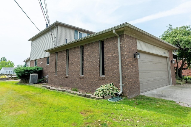 38114 Huron Pointe Dr, Harrison Twp, MI 48045 - view of side of property with a yard, brick siding, an attached garage, and driveway