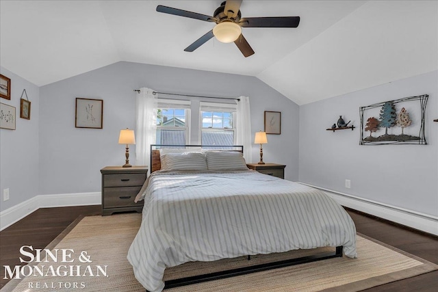 421 Edgewater Dr, Algonac, MI 48001 - bedroom featuring wood finished floors, vaulted ceiling, and ceiling fan