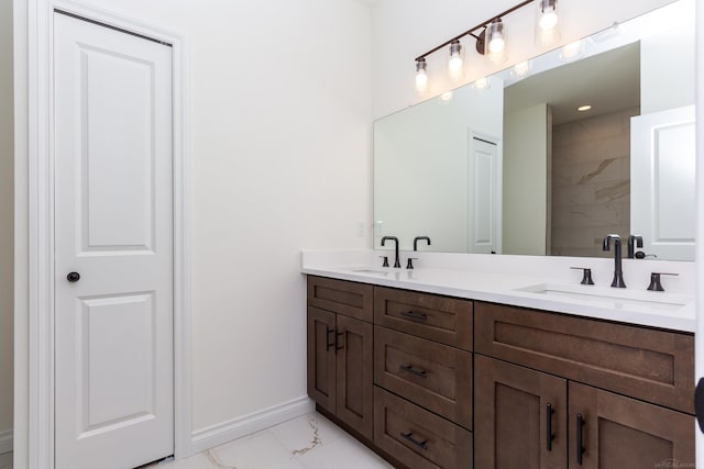 27602 Maryjane Ln E, Chesterfield Twp, MI 48047 - full bath with marble look tiles and double vanity