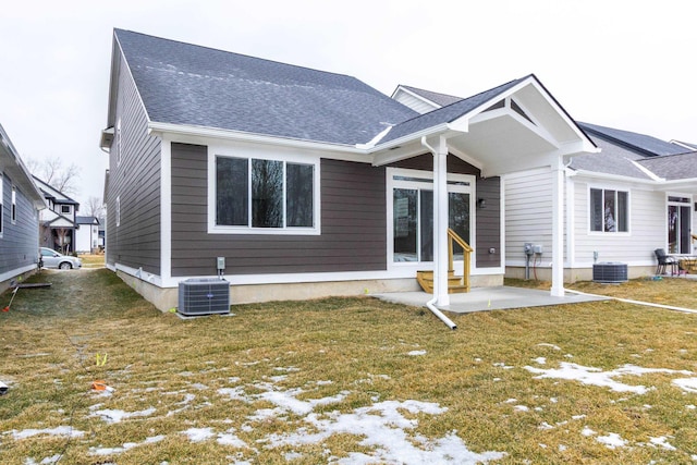 27602 Maryjane Ln E, Chesterfield Twp, MI 48047 - rear view of property with entry steps, a yard, a patio, and a shingled roof