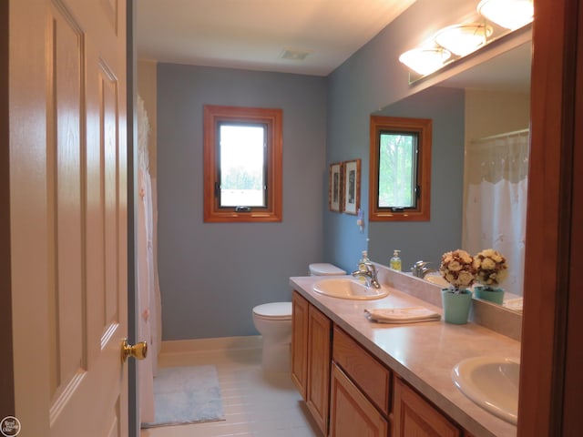 46778 Tiffin Ct, Chesterfield, MI 48047 - full bath with double vanity, tile patterned flooring, and a shower with shower curtain