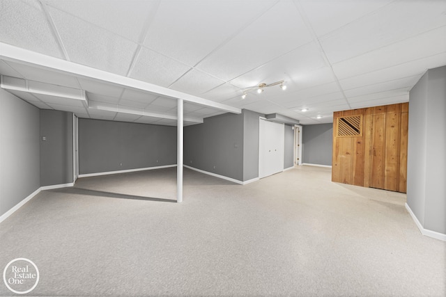 870 Crescent Ln, Grosse Pointe Woods, MI 48236 - finished below grade area with a drop ceiling and wood walls