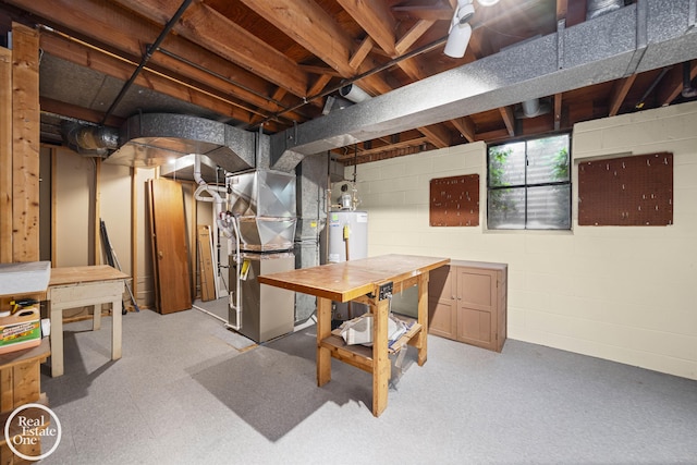 870 Crescent Ln, Grosse Pointe Woods, MI 48236 - basement featuring heating unit, gas water heater, and concrete block wall