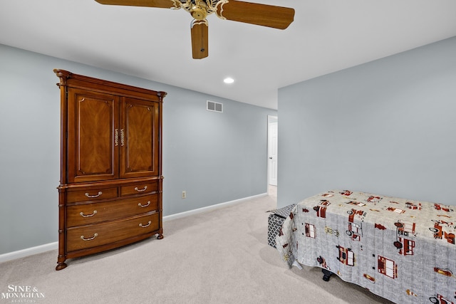 388 Lincoln Rd, Grosse Pointe, MI 48230 - bedroom with light colored carpet, ceiling fan, and recessed lighting