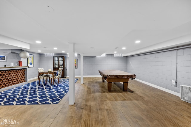 388 Lincoln Rd, Grosse Pointe, MI 48230 - game room with wood finished floors, billiards, recessed lighting, and concrete block wall