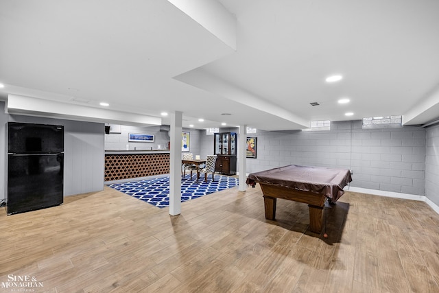 388 Lincoln Rd, Grosse Pointe, MI 48230 - rec room featuring bar, light wood-style floors, billiards table, and concrete block wall