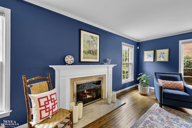 388 Lincoln Rd, Grosse Pointe, MI 48230 - living area with a high end fireplace, wood finished floors, and ornamental molding