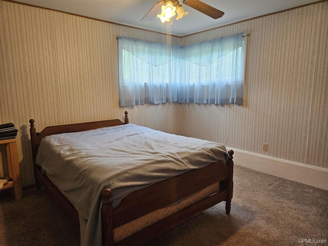 619 N 7th St, Ontonagon, MI 49953 - bedroom with carpet flooring, ceiling fan, and ornamental molding