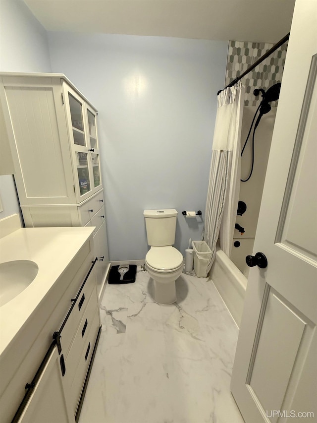 21805 Number 9 Rd, Hancock, MI 49930 - bathroom featuring marble look tiles, vanity, and shower / tub combo