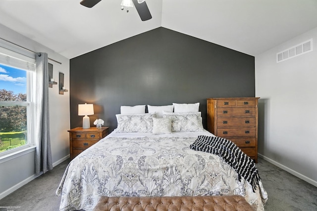 31222 Settlers Way Dr, Flat Rock, MI 48134 - carpeted bedroom with lofted ceiling, multiple windows, and a ceiling fan