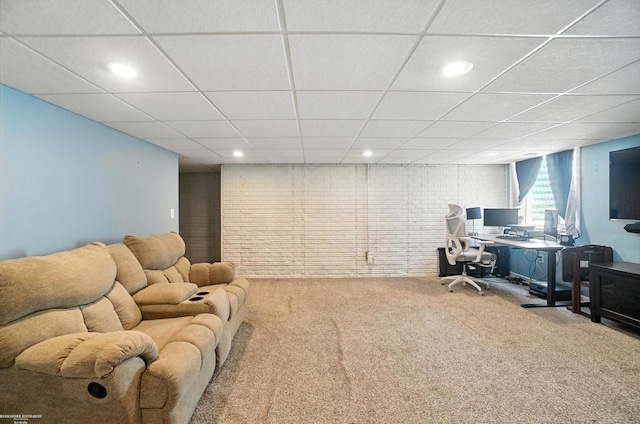 31222 Settlers Way Dr, Flat Rock, MI 48134 - carpeted office space featuring a paneled ceiling, recessed lighting, and brick wall