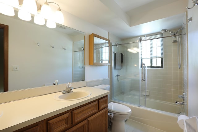 129 Cherryl Ln, Algonac, MI 48001 - bathroom with bath / shower combo with glass door, vanity, and tile patterned flooring
