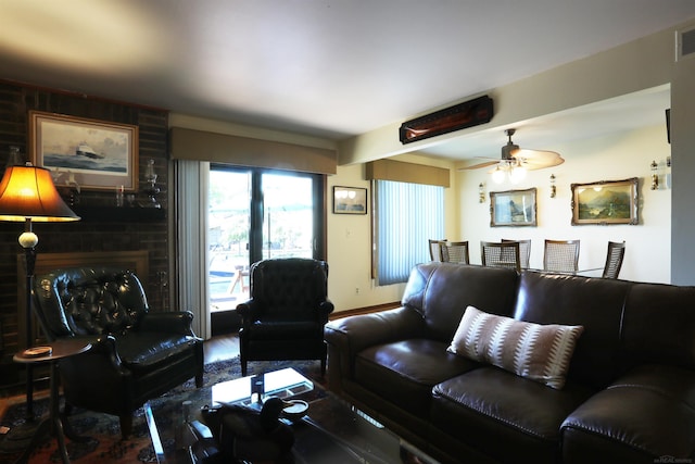 129 Cherryl Ln, Algonac, MI 48001 - living room featuring a large fireplace and ceiling fan