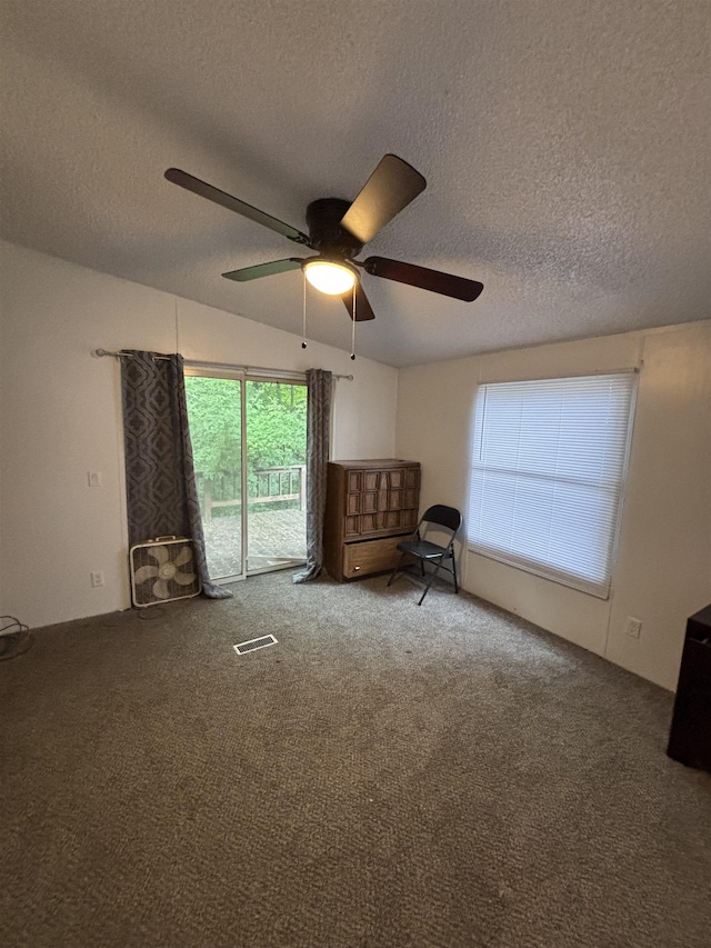 2299 Bart St, Croswell, MI 48422 - living area featuring a ceiling fan, carpet flooring, and a textured ceiling