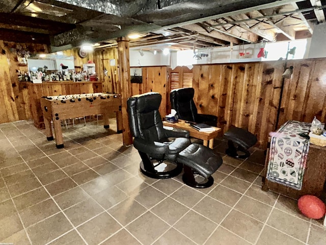 23311 Courtland Ave, Eastpointe, MI 48021 - rec room featuring wood walls and tile patterned flooring