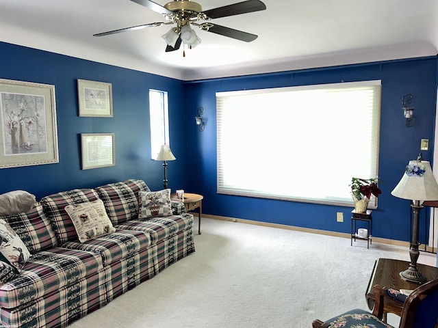 23311 Courtland Ave, Eastpointe, MI 48021 - carpeted living room featuring healthy amount of natural light and ceiling fan