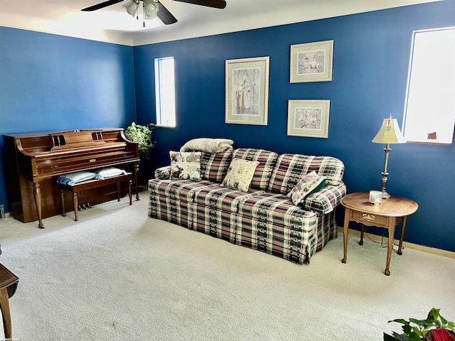 23311 Courtland Ave, Eastpointe, MI 48021 - living room with ceiling fan and carpet floors