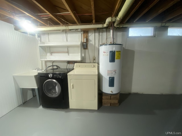 10289 N Lake Rd, Ironwood, MI 49938 - laundry room featuring water heater and washer and clothes dryer