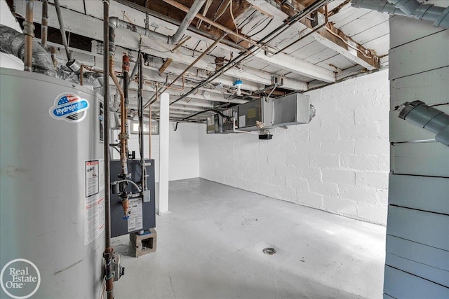 1118 Bancroft St, Port Huron, MI 48060 - unfinished below grade area featuring gas water heater, a heating unit, and concrete block wall