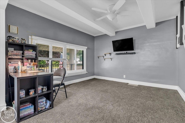 2019 Griswold St, Port Huron, MI 48060 - carpeted office featuring beamed ceiling and a ceiling fan