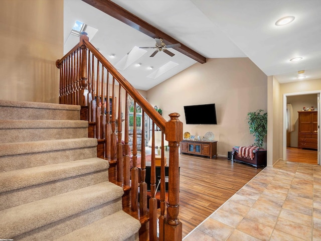 1008 Hidden Ln, Rochester Hills, MI 48309 - staircase with ceiling fan, wood finished floors, and recessed lighting