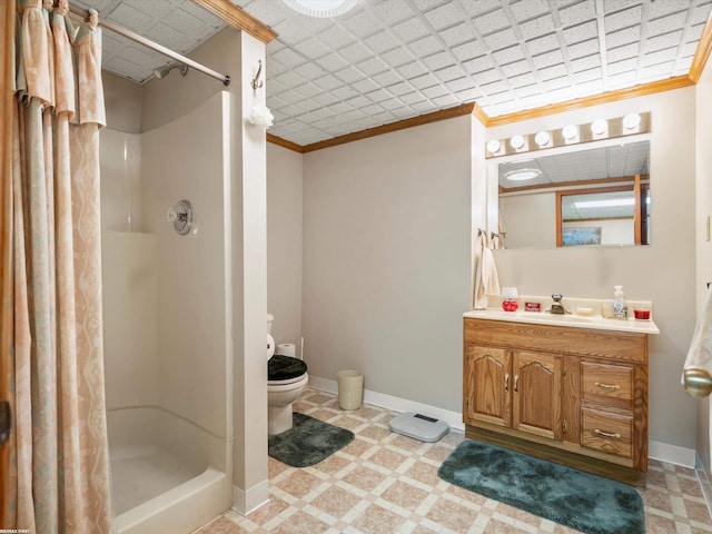 1008 Hidden Ln, Rochester Hills, MI 48309 - bathroom with ornamental molding, vanity, and a stall shower