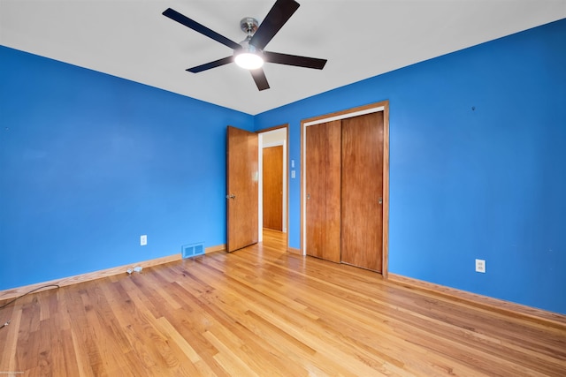 23716 Roxana Ave, Eastpointe, MI 48021 - unfurnished bedroom with a closet, light wood-style flooring, and ceiling fan